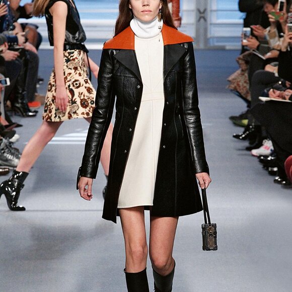 Louis Vuitton AW/14 Runway Black Calfskin Leather Snap Coat - Picture 1 of 14